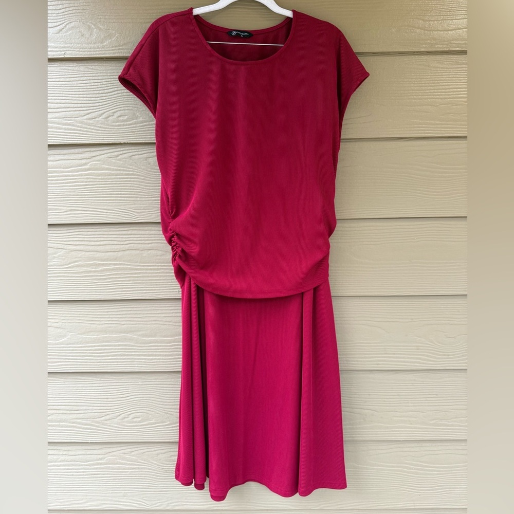 PRETTYGARDEN Red Crewneck Casual Knit Top & Midi Skirt Set 2pc Size XL - Picture 5 of 11